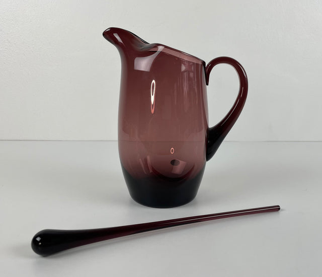 Krosno Mulberry Glass Pitcher/Jug and Glass Swizzle Stick
