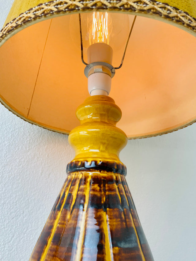 Yellow drip-glazed ceramic table lamp